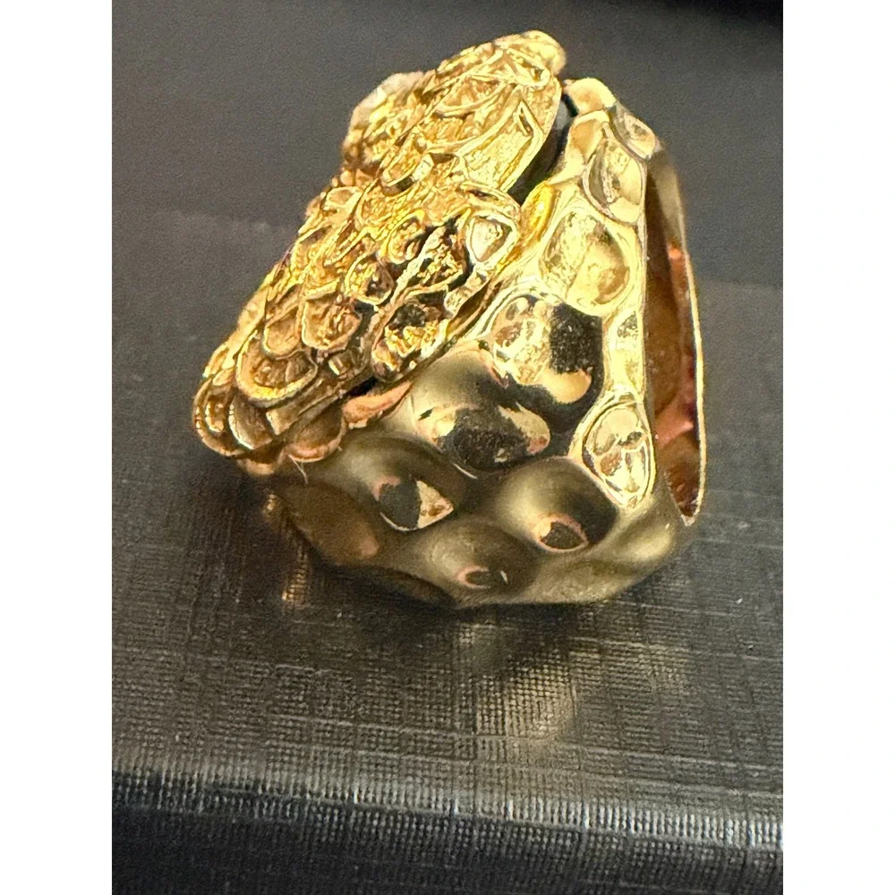 Vintage Ring Brutalist Chunky Alligator Rhinestone Gold Tone Pinky Size 5